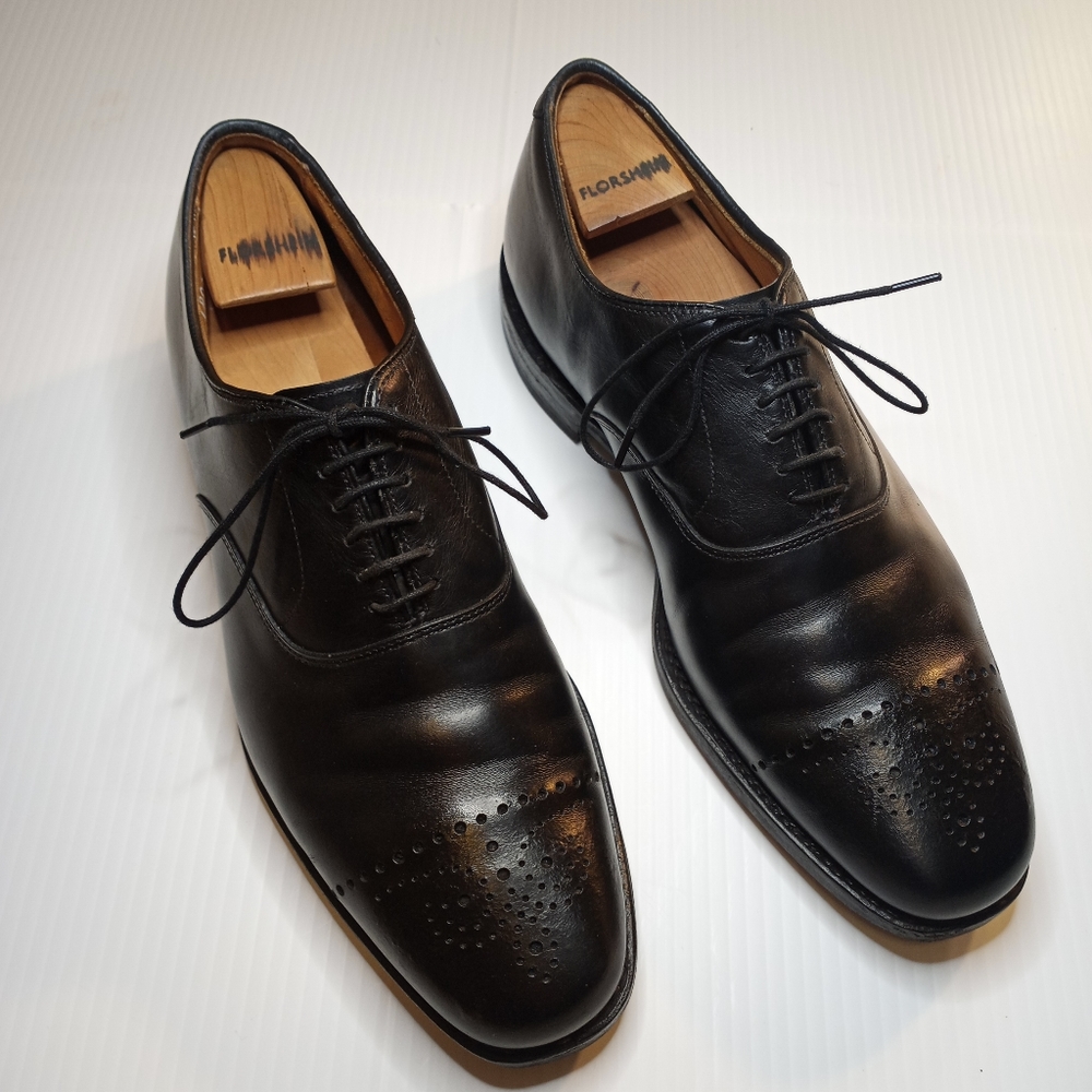 Vintage Allen Edmonds Dryden Oxfords Sz 9 D Black Vibram Soles Brogue captoe